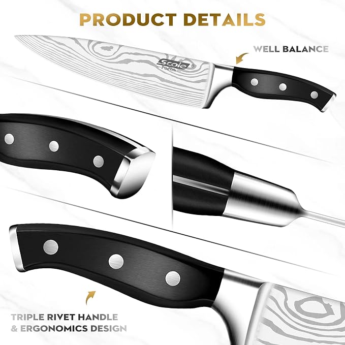 SCOLE® Chef Knife Ultra Sharp Kitchen Knife Set 7-Piece, Premium German 1.4116 - Image 3