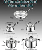 Cook N Home Stainless Steel Cookware Sets 10-Piece, Pots and Pans Kitchen - Image 2