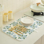Blue Green Dish Drying Mat 18x24 Inch Vintage Floral Hydrangea Flower Drying - Image 4