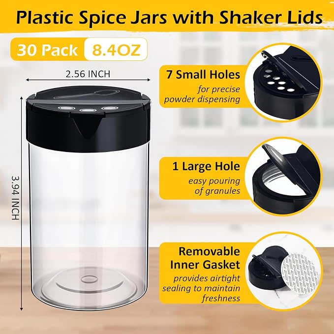 30 Pack 8.4 oz Plastic Spice Jars - Image 3