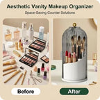 Makeup Brush Holder with Lid 360° Rotating 3-Compartment Makeup Organizers - Image 4