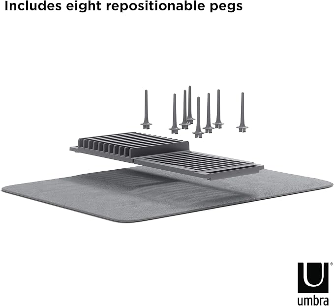 Umbra Udry Dish Rack with Movable Pegs and Microfiber Drying Mat – Space-Saving - Image 4