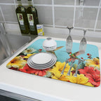 Kawani Spring Summer Hummingbirds Floral Dish Drying Mat - Image 5
