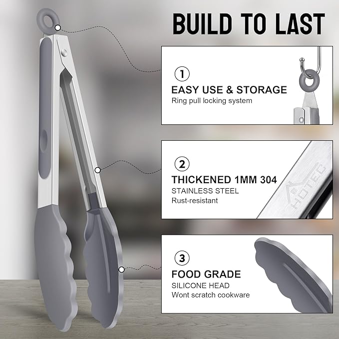 HOTEC Premium Stainless Steel Locking Kitchen Tongs - Image 4