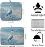 Summer Blue Dish Drying Mat for Kitchen Counter 16x18 Inch Heron Coastal Beach - Image 2