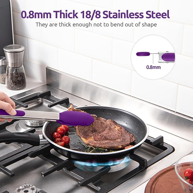 600ºF Heat Resistant Kitchen Tongs: U-Taste 9+12 inch Silicone Cooking Tong Set - Image 5