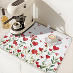 Valentines Day Dish Drying Mat for Kitchen Counter 24x18 Inch Green Red Heart - Image 6
