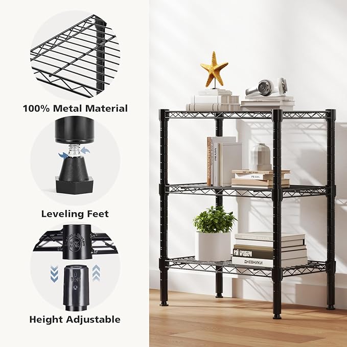 DUMOS 3-Tier Metal Wire Storage Shelves, Adjustable Standing Storage Rack Shelf - Image 4