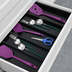 Utoplike Bamboo Drawer Organizer Kitchen Utensils, Adjustable Black Silverware - Image 6