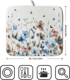 Giwawa Watercolor Floral Dish Drying Mat, Spring Summer Wildflower Microfiber - Image 2