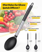 Pack of 2 Large Silicone Cooking Spoons, Non Stick Solid Basting Spoon - Image 2