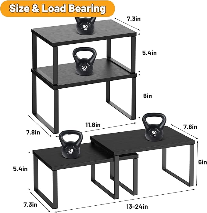 Kitchen Cabinet Organizer Shelf Set of 4, Sturdy Kitchen Counter Shelves - Image 5
