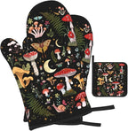 Mushroom Oven Mitts and Pot Holders Sets, Heat Resistant Black Hot Pads Witchy - Image 2