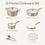 CAROTE 12Pcs Ceramic Pots and Pans Set Non Stick, Healthy Cookware Set - Image 2