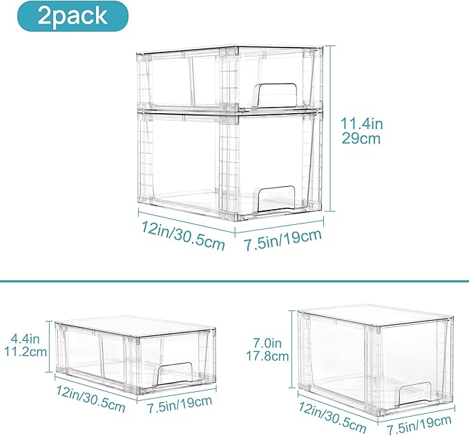 Vtopmart 8 Pack Clear Stackable Storage Drawers, Plastic Drawers - Image 3