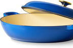 CAROTE 3.4QT Enameled Cast Iron Braiser Pan, Shallow Dutch Oven Casserole - Image 3
