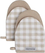 KitchenAid Gingham Mini Oven Mitt 2-Pack Set, Milkshake Tan by KitchenAid