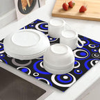 Blue Black White Geometric Circle Dish Drying Mat - Image 2