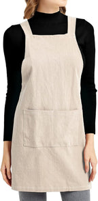 ELEZAY Aprons for Women with Pockets Plus Size Comfort Cross Back No Tie Cotton by ELEZAY