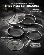 Non Stick Frying Pans with 2 Lids, 8+10+12 inch, Hybrid Frying Pans Set Nonstick - Image 2