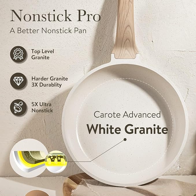 CAROTE Non Stick Frying Pan Skillet Set, Omelet Pan, Healthy Non Toxic Granite - Image 5
