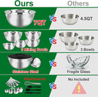 WEPSEN Mixing Bowls Set, Large Nesting Bowls 7, Measuring Cups and Spoons - Image 3