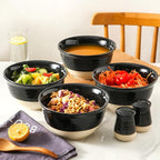 HASENSE Large Ceramic Soup Bowls Set of 4, 40 Oz Gloss Black Beige Stackable - Image 4