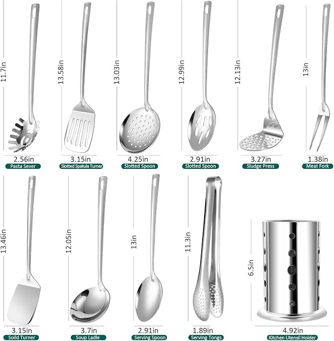 Lazycorner Kitchen Utensils Set, Potato Masher, Pasta Server, Soup Ladle - Image 2