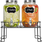 DHSBTLS 1 Gallon Glass Drink Dispensers, 2 Pack Clear Beverage Dispenser by DHSBTLS