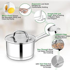 TeamFar 2 qt Saucepan with Lid, Stainless Steel Small Sauce Milk Pan with - Image 3