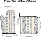 Boho Oven Mitts Set – Vintage Floral Pot Holders Kitchen Gloves - Image 3