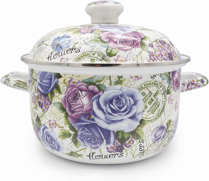 Flower Enamel on Steel Stock Pot/Stockpot by OLYTARU