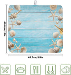 Summer Coastal Dish Drying Mat for Kitchen Counter Seashell Starfish Blue - Image 2