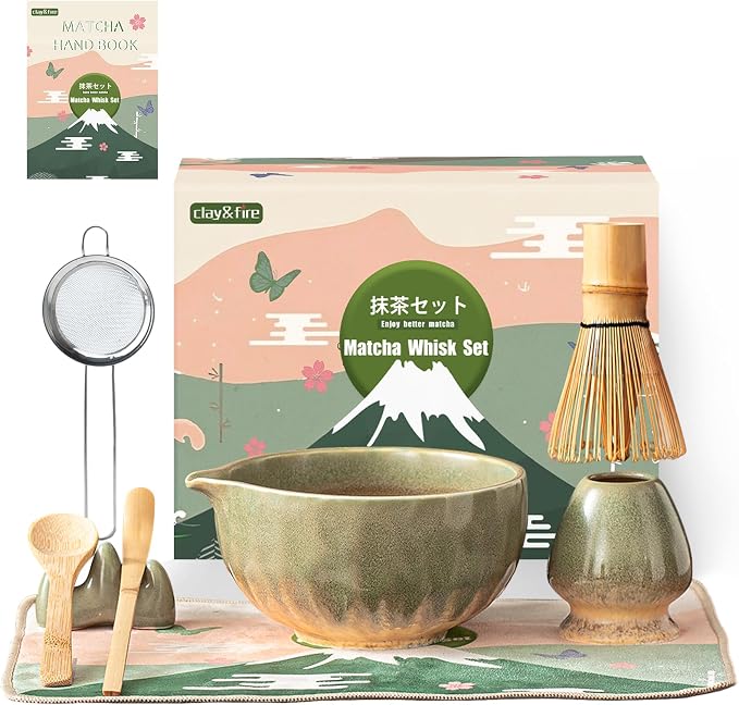 Clay&Fire Matcha Whisk Set，9 Pcs Ceramic Matcha Set, 15 OZ Matcha Bowl by FocusonMatchaWhiskSet