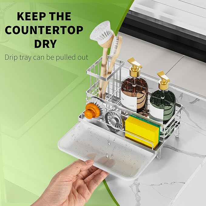 Cisily Stainless Steel Kitchen Sink Caddy Organizer, Sponge Holder - Image 2