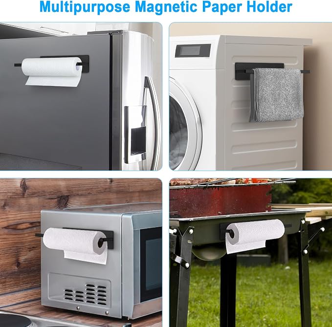 Paper Towel Holder Black, Toilet Paper Roll Holder Magnetic Towel Rack Wall - Image 4