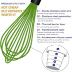 OYV Dishwasher Safe Green Silicone Whisk, Sealed Waterproof Design Set of 3 - Image 3