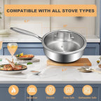 EWFEN Tri-Ply Stainless Steel Frying Pan 3QT, 10 Inch Deep Frying Pan - Image 6