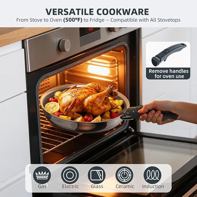 Ciwete Hybrid Non Stick Frying Pans Set 4-Piece, 8 & 9.5 Inch Tri-Ply Stainless - Image 6