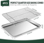 Quarter Sheet Pan with Cooling Rack Set, CEKEE Stainless Steel Cookie Sheets - Image 2