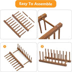 HBlife 2pcs Acacia Wooden Dish Dying Rack Pot Lid Plate Organizer Holder - Image 3