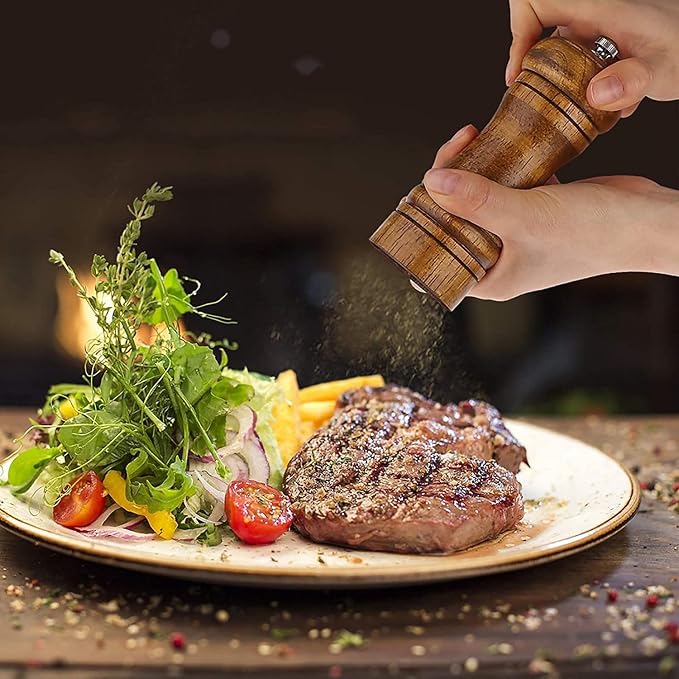 Pepper Grinder - 5 inch Pepper Mill Pepper Grinder Refillable Oak Salt and - Image 2