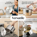 Stainless Steel Pasta Pot with Strainer Lid — 5.5 Qt Large Capacity Spaghetti - Image 4