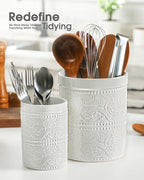 FUN ELEMENTS Kitchen Utensil Holder, 7.2+5.5" Super Large Utensil Crock Heavy - Image 2