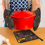 Witch Gothic Oven Mitts and Pot Holders Sets, Witchy Wicca Skull Baking Glovers - Image 7