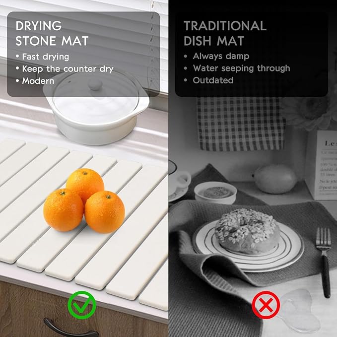 Large Stone Dish Drying Mats for Kitchen Counter, Fast Drying Collapsible Dish - Image 5