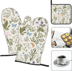 Vintage Floral Oven Mitts and Pot Holders Sets of 3 Cute Botanic Hot Pads Herbs - Image 3