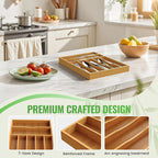 Bamboo Silverware Organizer, Bamboo Kitchen Drawer Cutlery Organizer, Utensil - Image 6