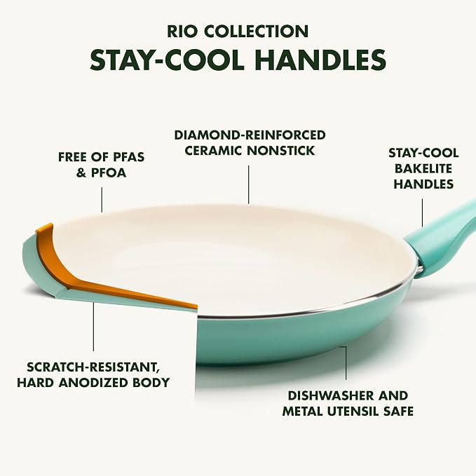 GreenPan Rio Healthy Ceramic Nonstick 8" Frying Pan Skillet and Silicone - Image 4
