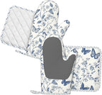 Oven Mitts and Pot Holders Butterfly Flower Vintage Blue Silicone Kitchen - Image 2